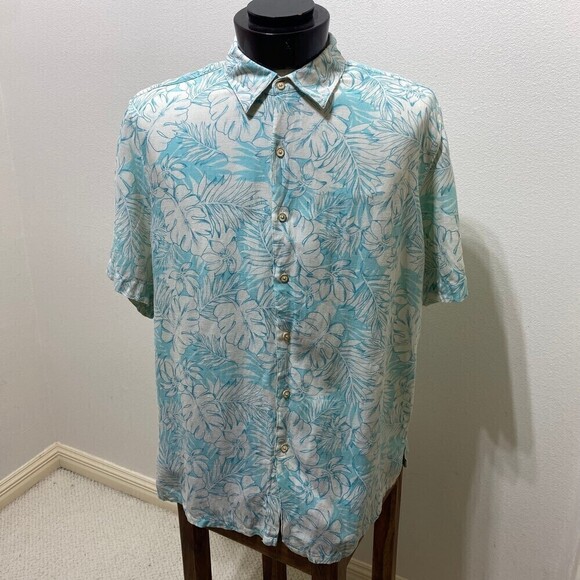 Tasso Elba Men's Silk Linen Palm Leaf Print Button Down Shirt Size X-Large - Picture 1 of 7